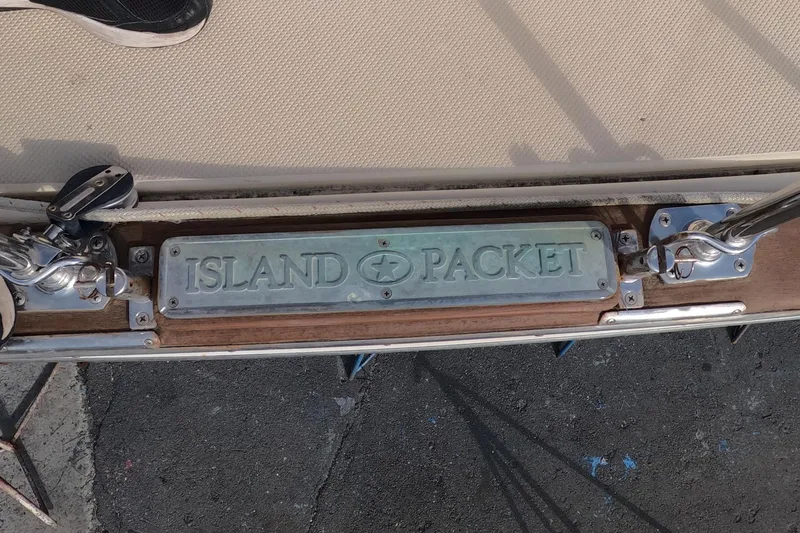 Slide: The Image of Island Packet 370 sailboat deck with logo, 2005 model. - 2