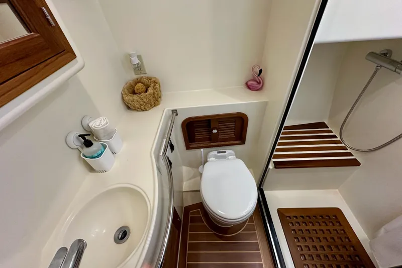 Slide: The Image of 2025 Helmsman Trawlers 43E Pilothouse - Head / Vanity / Shower Compartment - 10