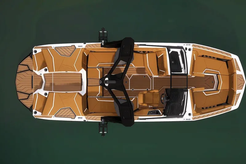 Slide: The Image of Top view of 2026 Nautique Super Air Nautique G23 boat with tan interior. - 7