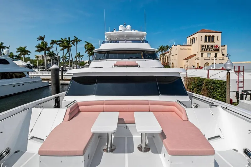 Slide: The Image of Luxury 2024 Marlow 90 V yacht docked near Pier 22 Restaurant. - 78