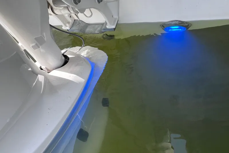 Slide: The Image of 2022 Pursuit DC 246 Dual Console with blue underwater lights. - 67