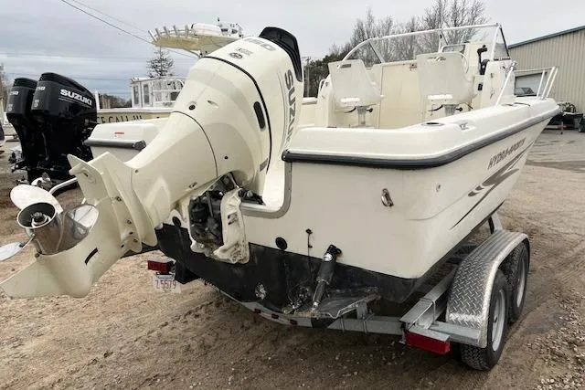 Slide: The Image of 2004 Hydra-Sports Lightning 212 WA boat on trailer with Suzuki outboard motor. - 9