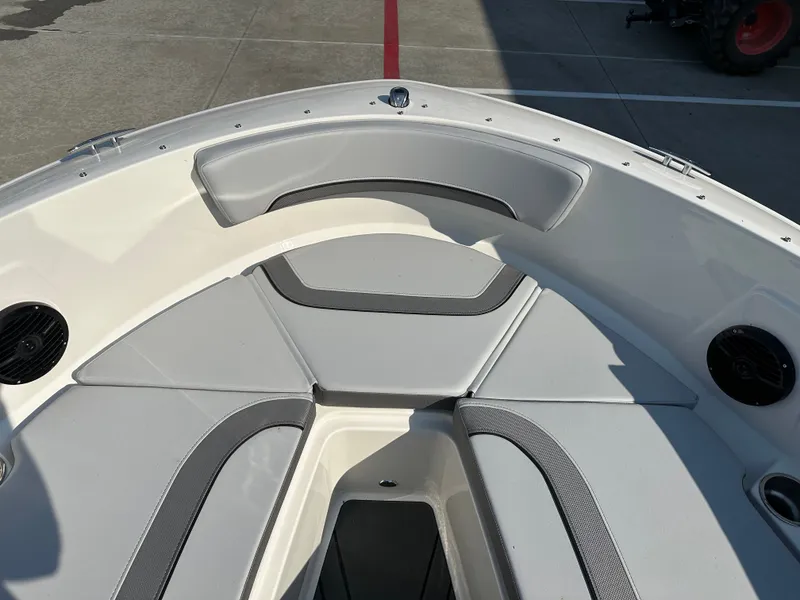 Slide: The Image of Interior view of Bayliner V20i 2026 boat with gray upholstery. - 27