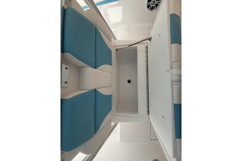 Slide: The Image of 2022 Bluewater 2850 CC boat console with Garmin electronics and radio equipment. - 8