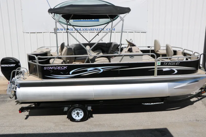 Slide: The Image of 2012 Starcraft Stardeck 206 4-PT pontoon boat with Mercury engine on trailer. - 6