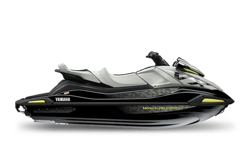 Slide: The Image of 2025 Yamaha WaveRunner VX Cruiser HO, sleek black and gray design, side view. - 5