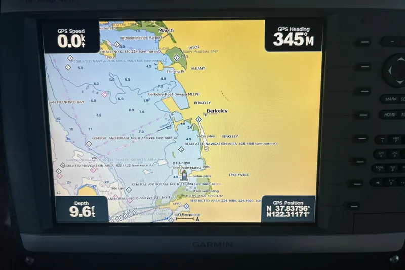 Slide: The Image of Control panel of a 1998 Bayliner 5788 Pilot House Motoryacht with navigation equipment. - 35
