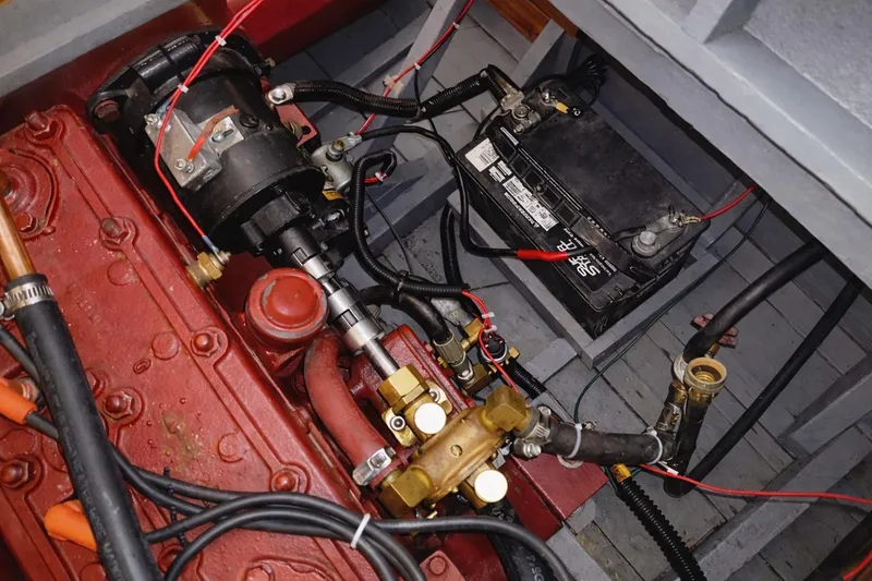 Slide: The Image of 1931 Dodge Sea Nymph engine compartment with battery and wiring. - 14