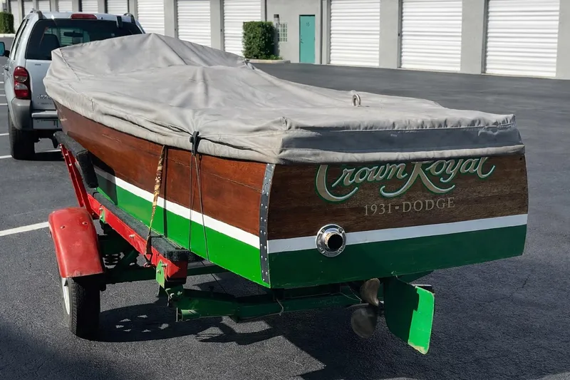 Slide: The Image of Rare 1931 Dodge 16' Sea Nymph boat on trailer, covered and parked outdoors. - 20
