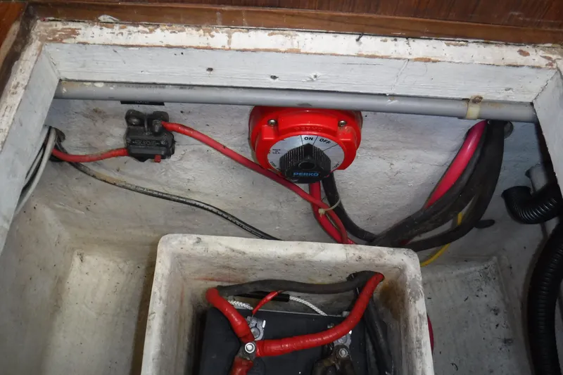 Slide: The Image of Electrical compartment of 1987 Lien Hwa 47 Elegant MK III yacht with wiring and switch. - 62