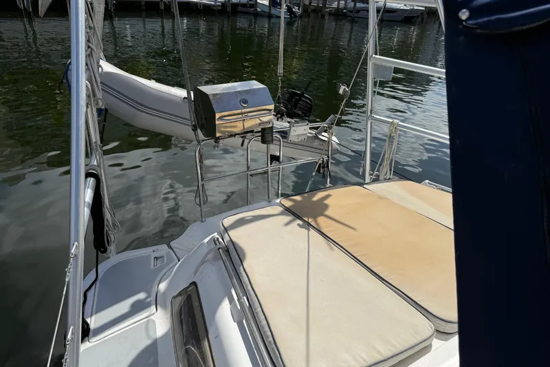 Slide: The Image of Hunter Passage 420 sailboat deck with seating and water view, 1997 model. - 7