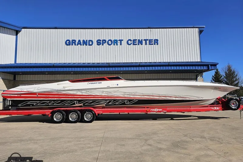 The Image of 2009 Fountain 47 Lightning boat on trailer at Grand Sport Center. - 1
