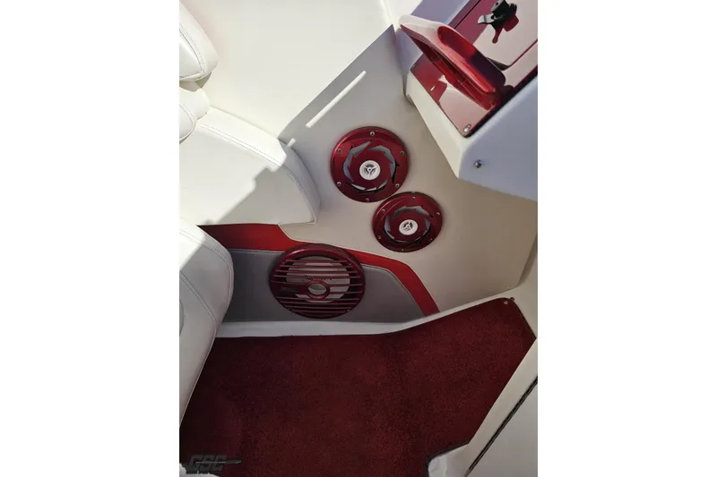 Slide: The Image of Interior of 2009 Fountain 47 Lightning boat with red and white accents. - 74