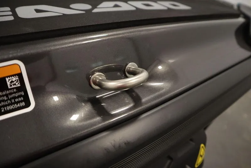 Slide: The Image of 2025 Sea-Doo GTR 230 close-up showing metal handle and logo detail. - 22