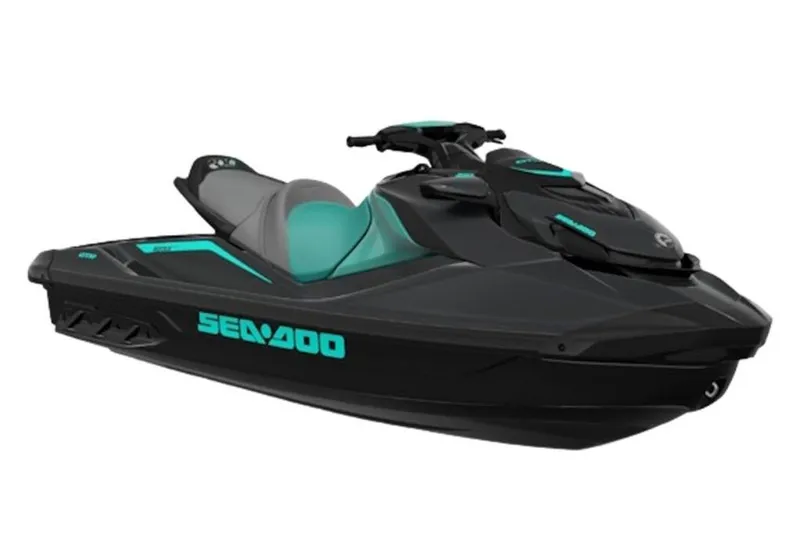 Slide: The Image of 2025 Sea-Doo GTR 230 jet ski in sleek black and teal design. - 23