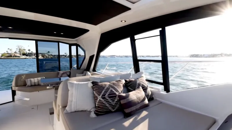 Slide: The Image of Azimut 51 Atlantis 2019 yacht cruising on open sea with wake trails. - 16