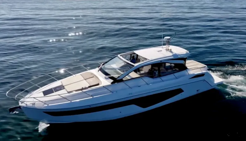 Slide: The Image of Luxury yacht Azimut 51 Atlantis 2019 on turquoise waters. - 2