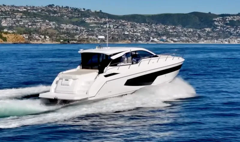 Slide: The Image of Aerial view of Azimut 51 Atlantis yacht on turquoise waters. - 3