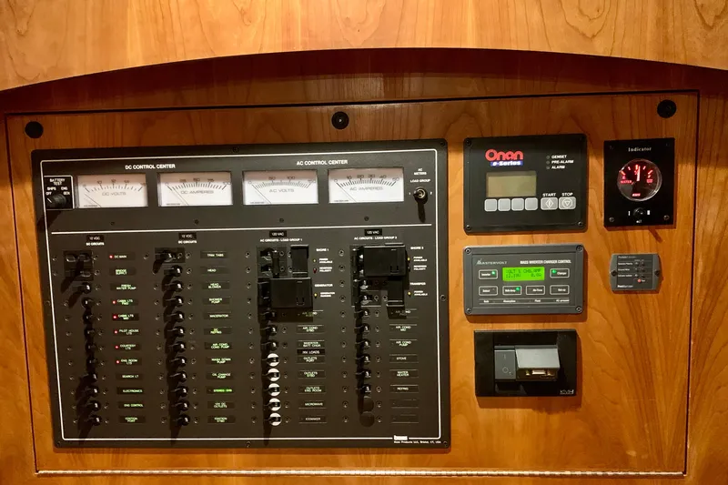 Slide: The Image of Electrical control panel on a 2006 Sabre 38 Hard Top Express boat. - 47