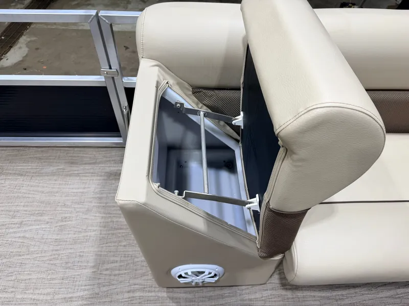 Slide: The Image of 2023 Northstar 2200 Cruise Pontoon seat with storage compartment. - 12