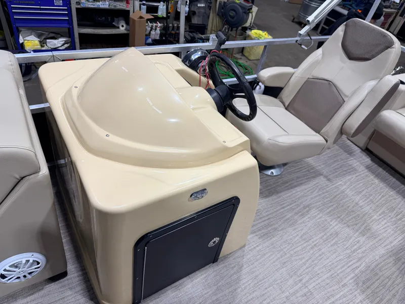Slide: The Image of Interior of 2023 Northstar 2200 Cruise Pontoon, beige helm console. - 19