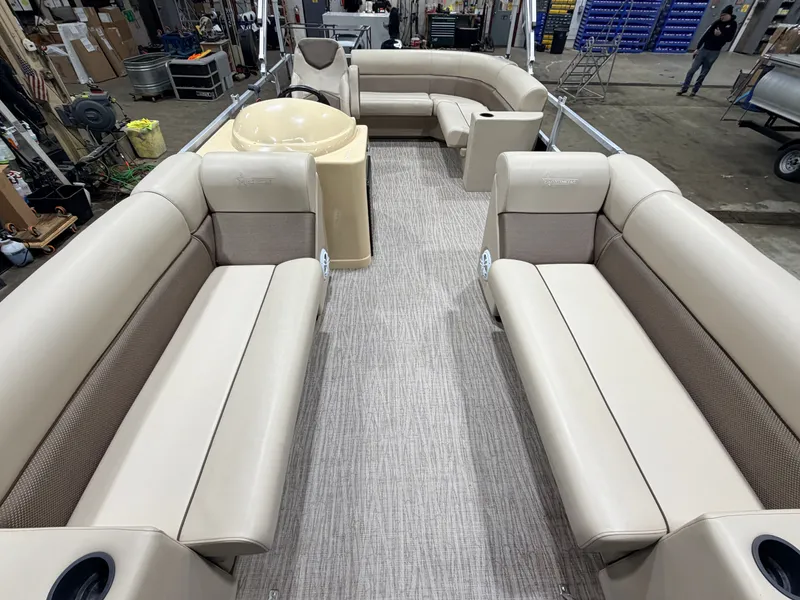 Slide: The Image of Interior of 2023 Northstar 2200 Cruise Pontoon with beige seating. - 2