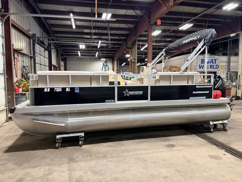 Slide: The Image of 2023 Northstar 2200 Cruise Pontoon in warehouse, priced at $19995. - 27
