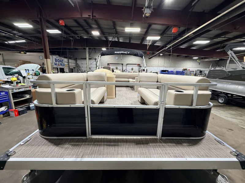 Slide: The Image of 2023 Northstar 2200 Cruise Pontoon in showroom, beige seating, $19995. - 34