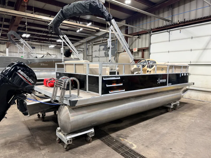 Slide: The Image of 2023 Northstar 2200 Cruise Pontoon indoors, Mercury engine, priced at $19995. - 43