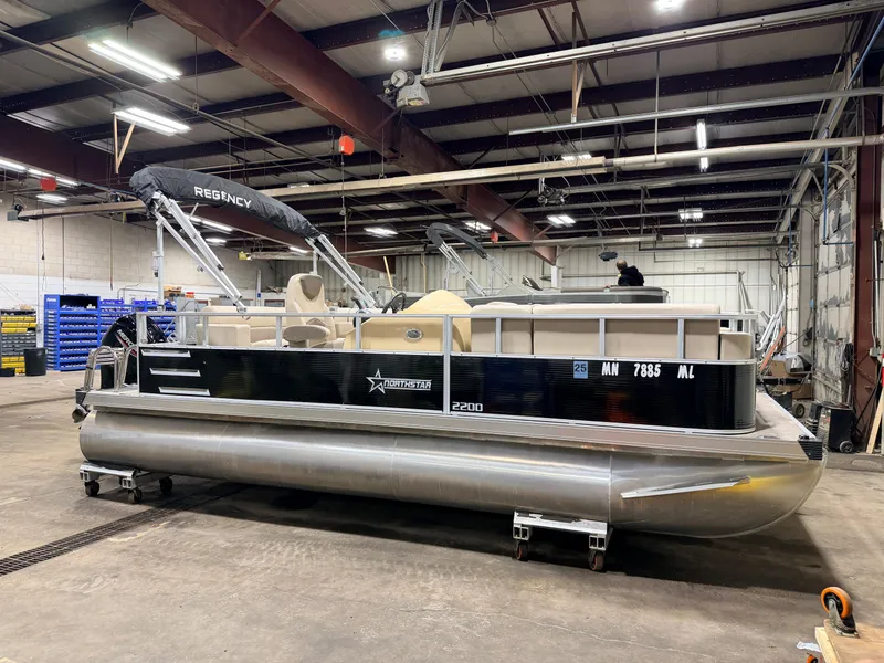 Slide: The Image of 2023 Northstar 2200 Cruise Pontoon in a workshop. - 45