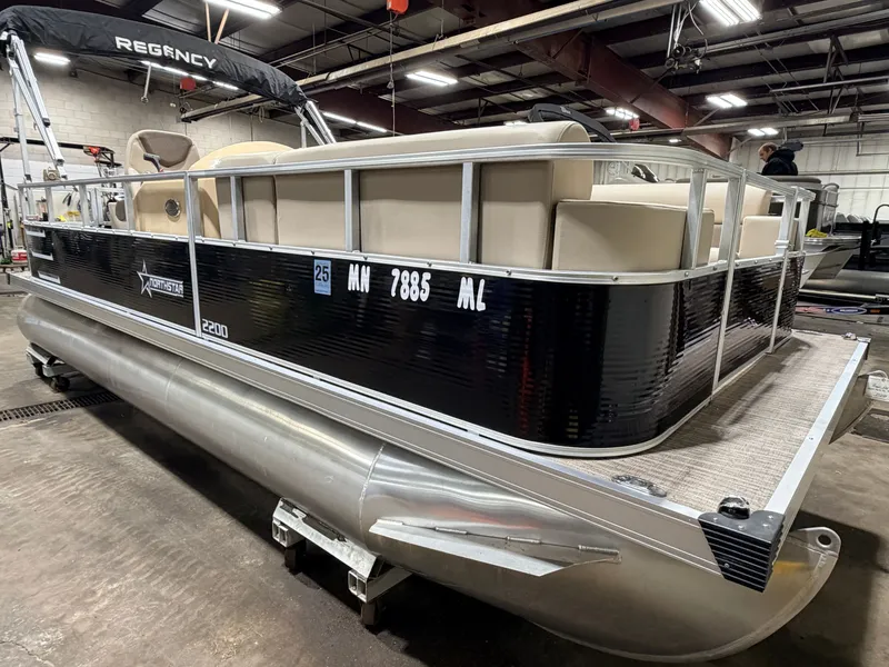 Slide: The Image of 2023 Northstar 2200 Cruise Pontoon indoors, priced at $19995. - 46