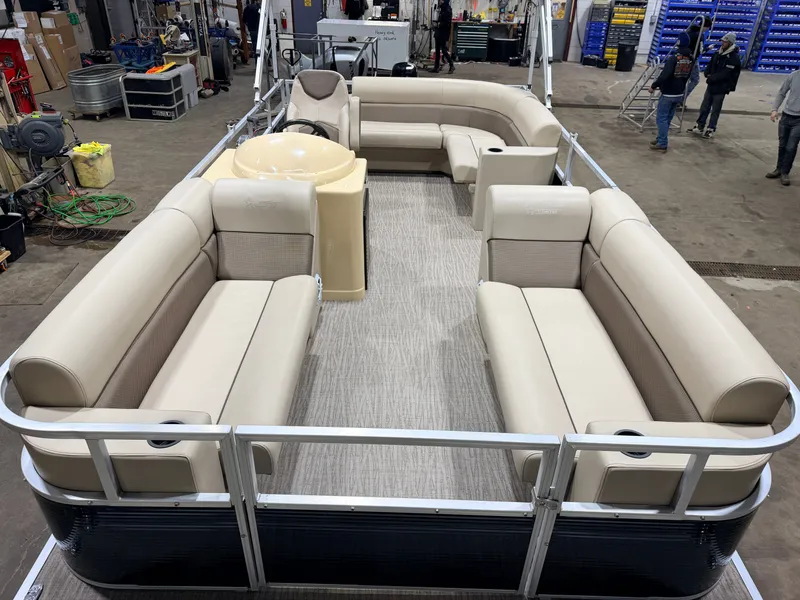 Slide: The Image of Interior view of 2023 Northstar 2200 Cruise Pontoon with beige seating. - 9