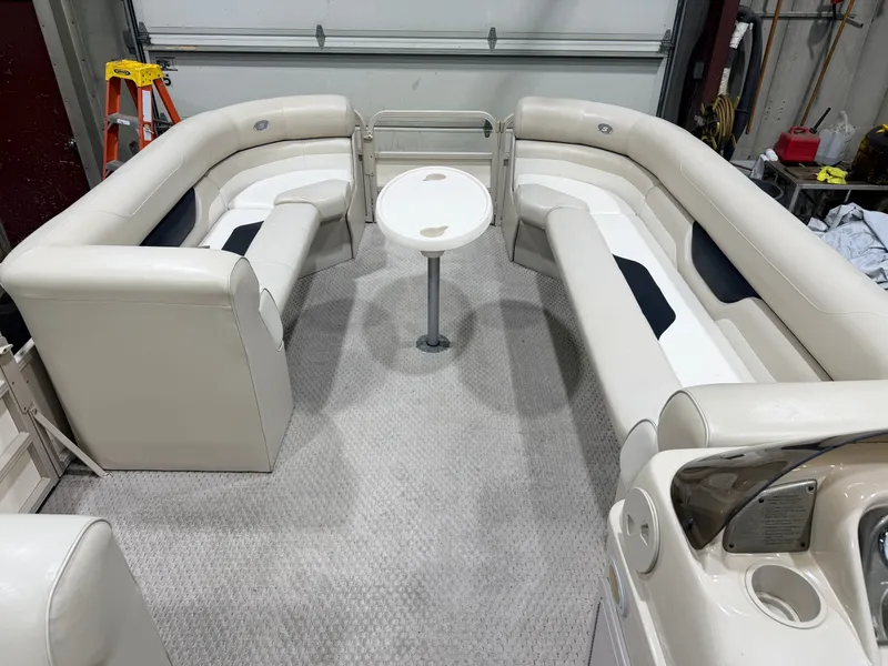 Slide: The Image of Interior of 2006 Smoker Craft 8522 Cruise Pontoon with table. - 3