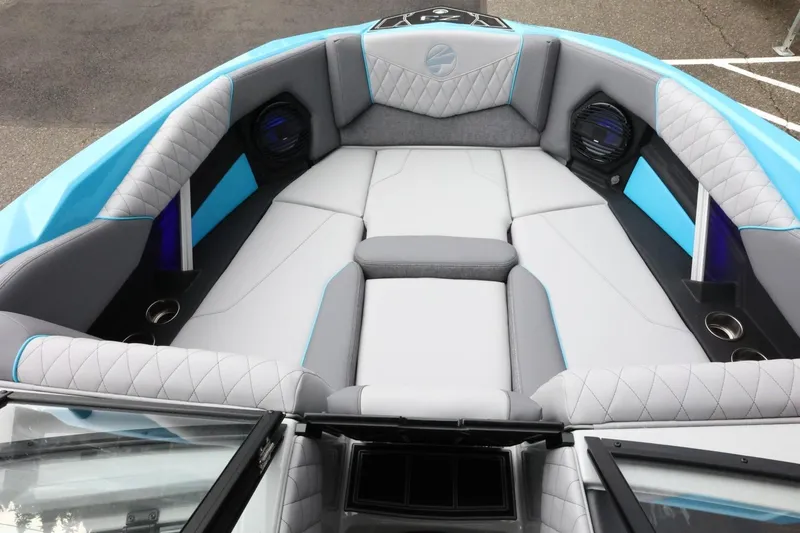 Slide: The Image of Luxurious interior of 2026 Tigé Z3 boat with modern seating and speakers. - 23
