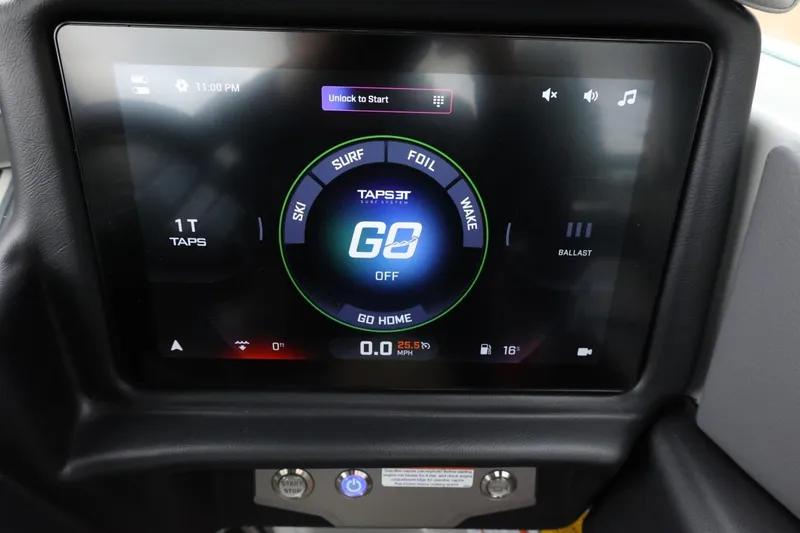 Slide: The Image of Touchscreen display of 2026 Tigé Z3 boat showing TAPS 3T surf system controls. - 28