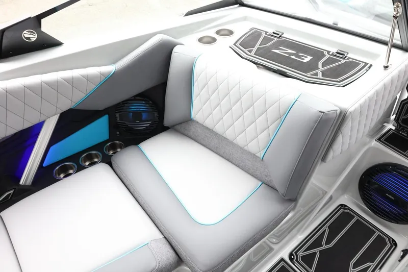 Slide: The Image of Luxurious interior of 2026 Tigé Z3 boat with quilted seating and modern design elements. - 36