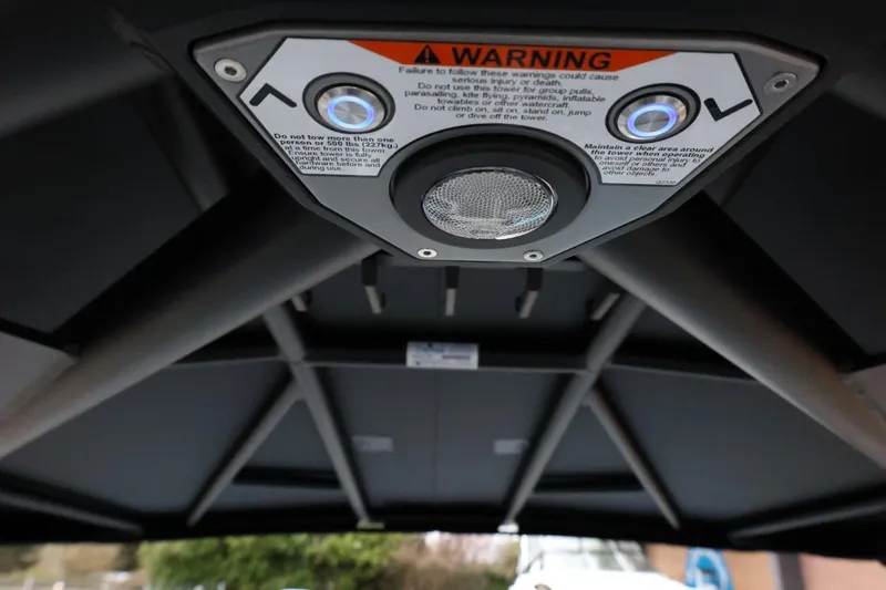 Slide: The Image of 2026 Tigé Z3 boat tower with warning label and speaker system. - 45