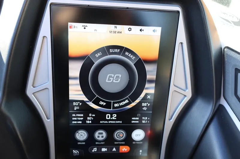 Slide: The Image of 2023 Tigé Z3 touchscreen display showing ski, surf, and wake settings. - 36