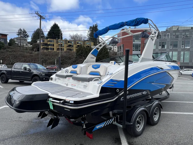 Slide: The Image of 2017 Chaparral Vortex 2430 VRX boat parked on trailer outdoors. - 5