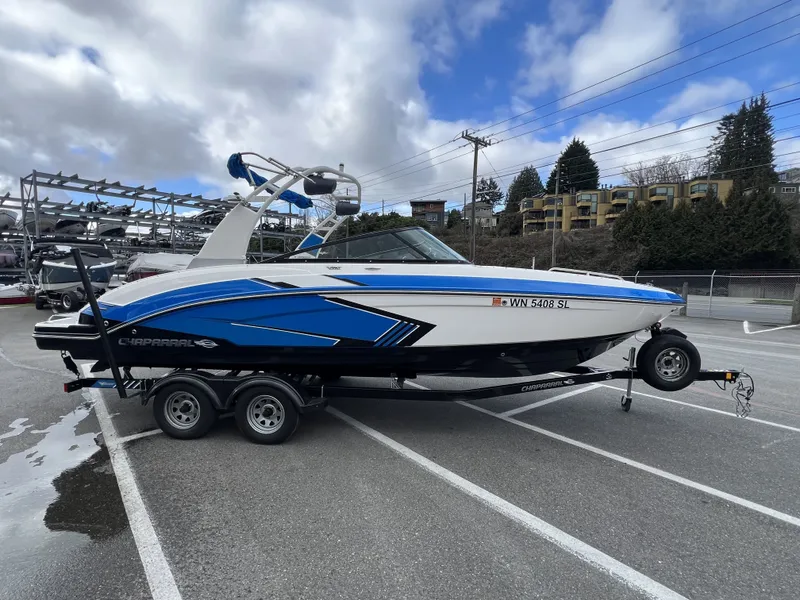 Slide: The Image of 2017 Chaparral Vortex 2430 VRX boat on trailer outdoors. - 6