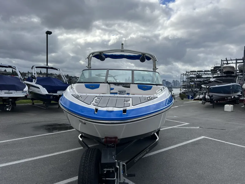 Slide: The Image of 2017 Chaparral Vortex 2430 VRX boat on trailer at marina. - 8