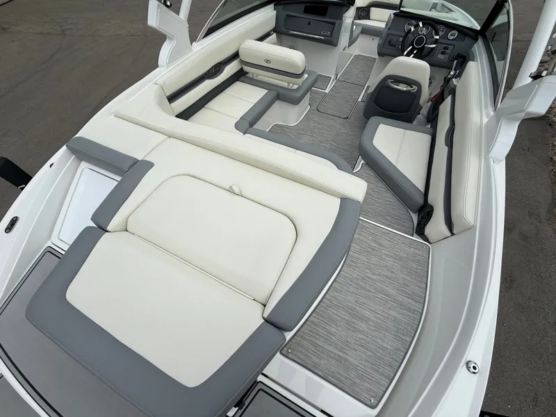 Slide: The Image of Interior of 2022 Cobalt CS23 Surf boat, luxurious seating and modern design. - 29