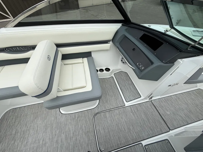 Slide: The Image of Interior of 2022 Cobalt CS23 Surf with gray and white seating. - 37