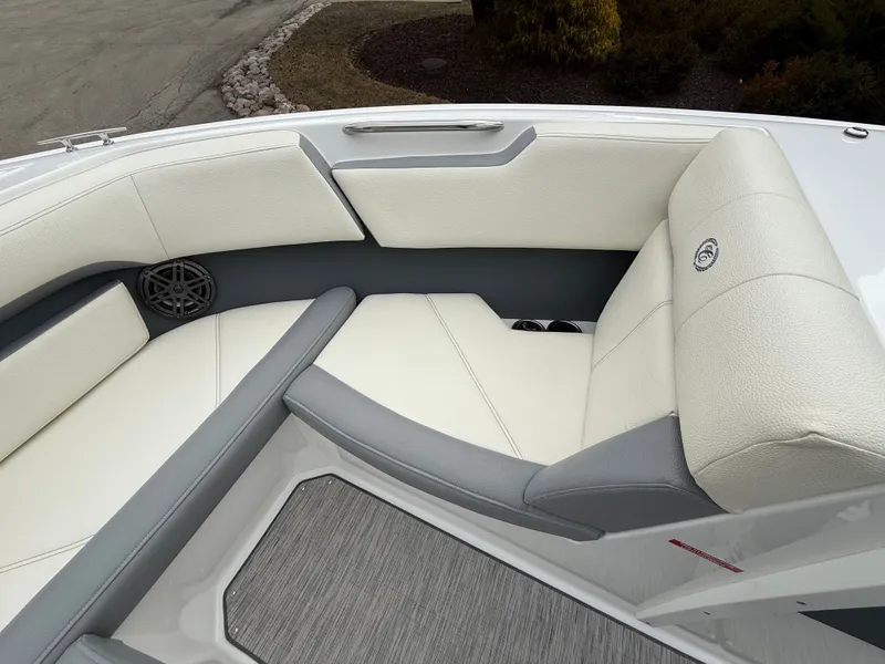 Slide: The Image of Interior of 2022 Cobalt CS23 Surf with gray and white seating. - 45