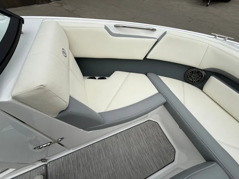 Slide: The Image of Interior of 2022 Cobalt CS23 Surf with gray and white upholstery. - 46