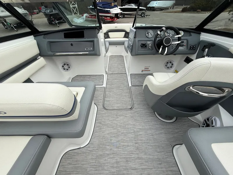 Slide: The Image of Interior of 2022 Cobalt CS23 Surf with gray and white seating. - 48