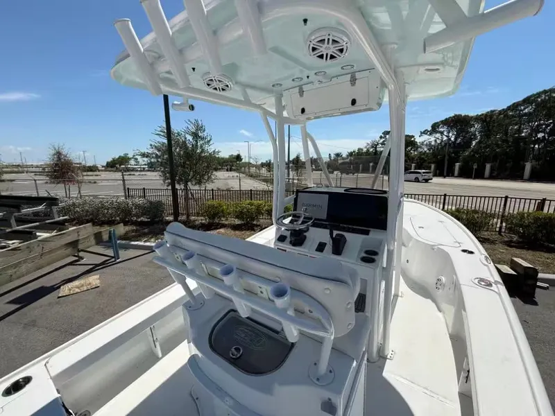 Slide: The Image of Interior view of a 2026 Sea Hunt BX 22 BR boat with helm station. - 5