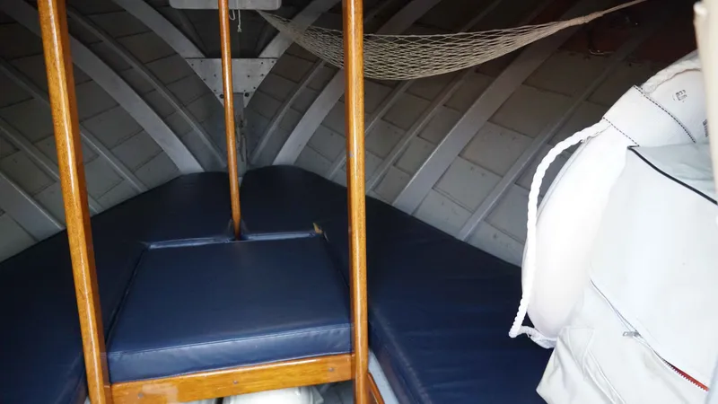Slide: The Image of Interior of a 1966 Chris-Craft Sea Skiff with blue cushions. - 12