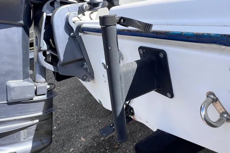 Slide: The Image of 2001 Cobia 194 Center Console boat with motor mount detail. - 8