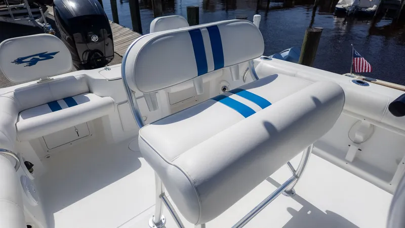 Slide: The Image of Interior of a 2019 Glasstream 221cc boat with blue accents. - 11